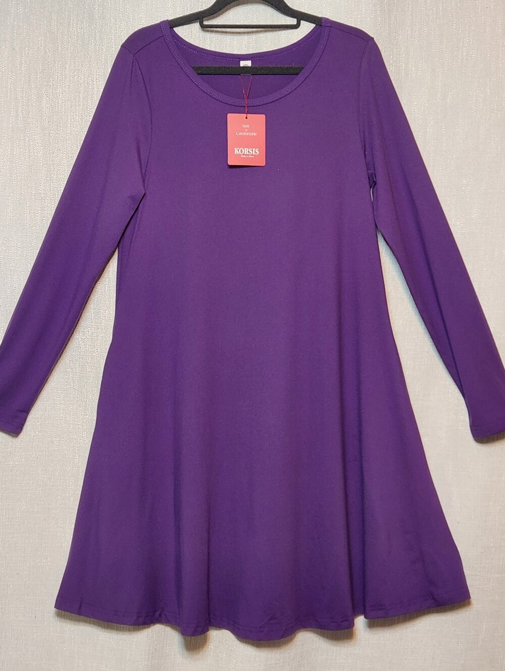 Korsis New With Tag Lightweight Flowy Solid Purple Midi Dress Long Sleeve Medium